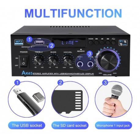 Amplificador Sonido 2.0 800w Estereo Hifi Bluetooth