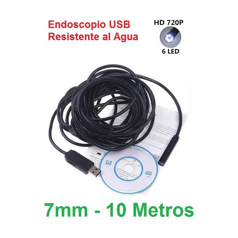 Telecamera endoscopica endoscopio USB 4Led cavo 10m Flessibile sonda camera