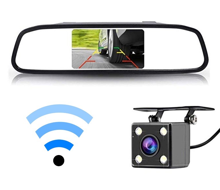 Camara de Marcha LED con Pantalla Espejo Retrovisor LCD Inalambrica