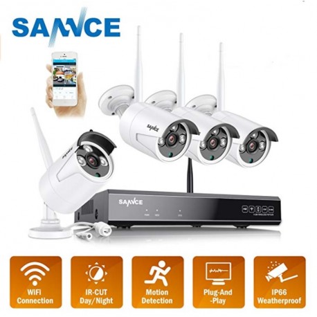 Sistema de Videovigilancia Profesional CCTV con 4 Camaras HD Wifi y Grabador Inalambrico